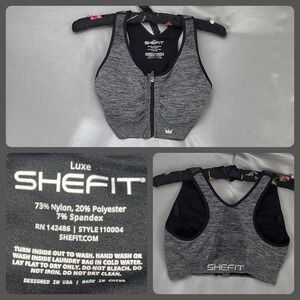 SHEFIT Lounge Sports Bra Luxe (L) Zip Front Close Graphite Gray Removable‎ Pads